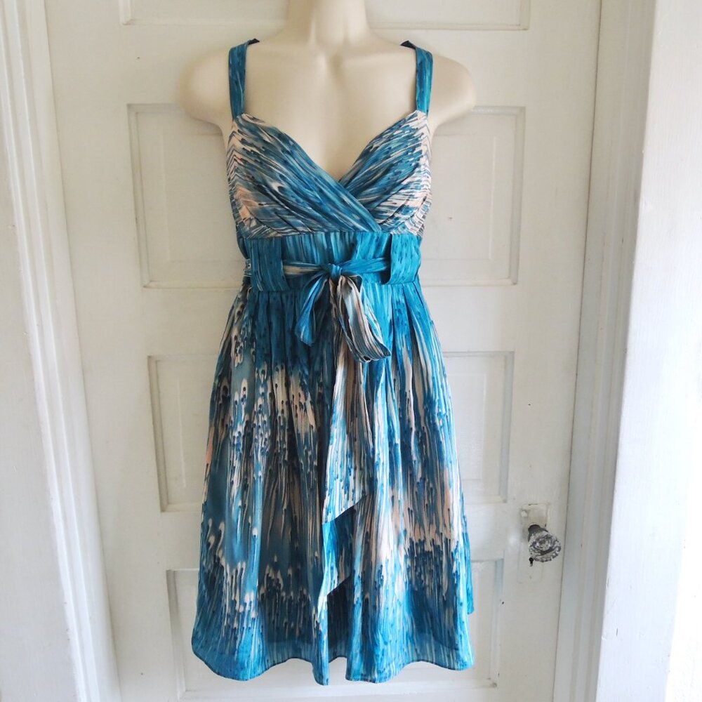 Anthro Lil Blue & Peach Caballo Falls 100% Silk Dress 4